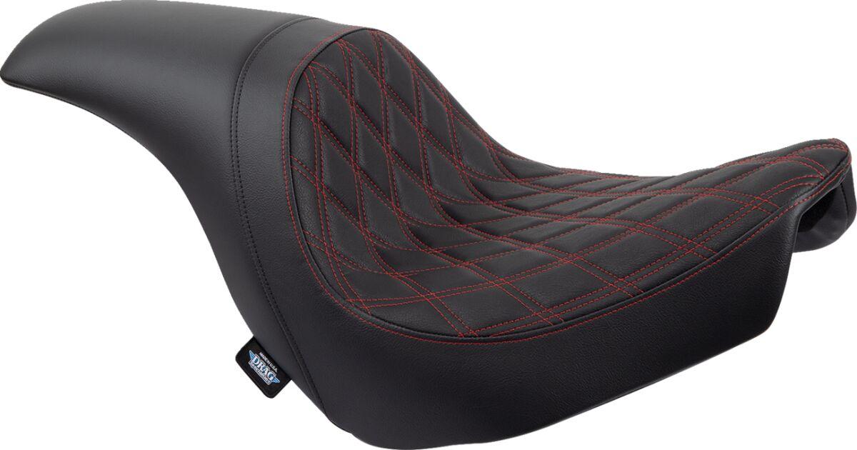 0802-1519 - Drag Specialties Predator Seat For Harley Davidson FLSB 1750 2018-2021 Red Stitching Double Diamond - Black