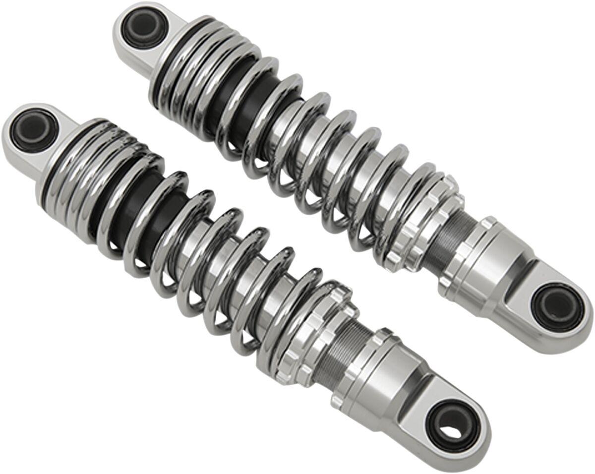 C16-0160A - Drag Specialties Premium Ride-Height Adjustable Shocks For Harley Davidson FLHR1340 1994-1998 Rear 279.40 mm (11.00") - Black/Chrome