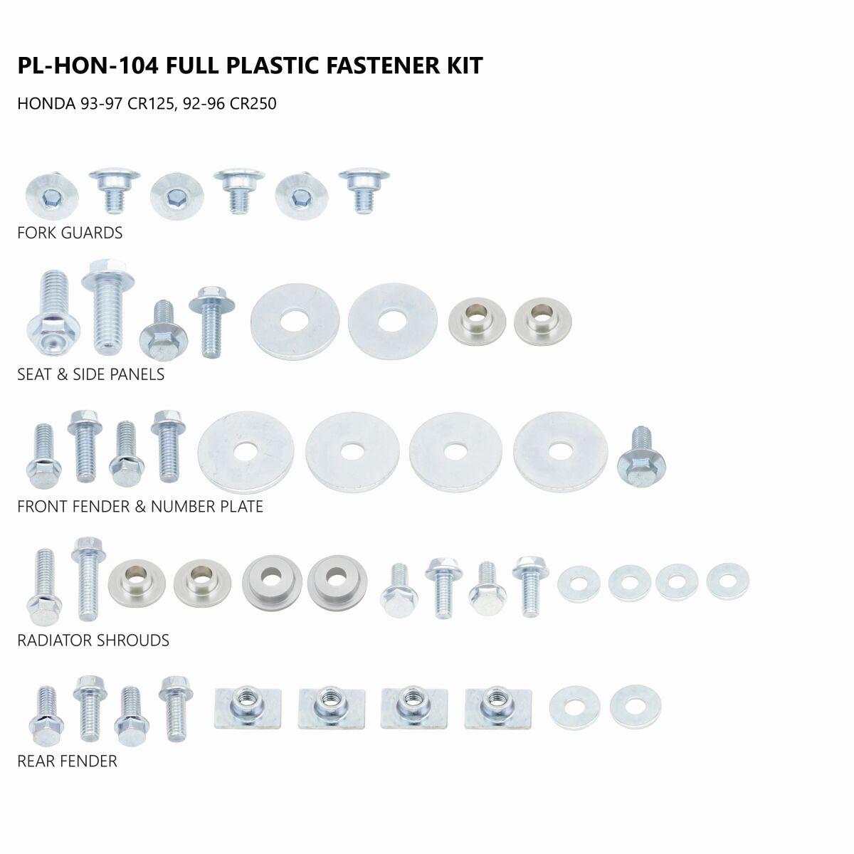 AC02431 - UFO Full Plastic Fastener Kit For Honda CR125 1993-1997 - Steel