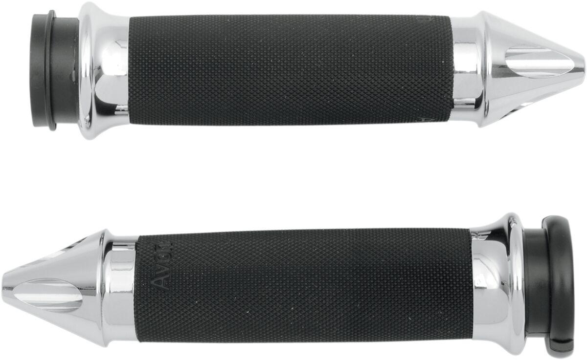 CC-85-CH-SPK-FL - Avon Grips Custom Spike End Grips For Harley Davidson FLDE 1750 2018-2020 - Black/Chrome