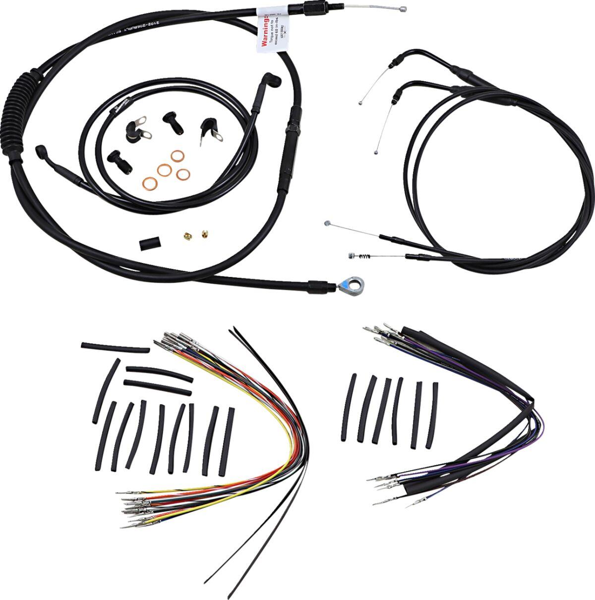 B30-1011 - Burly Cable/Line Kit for Ape Hanger Handlebars For Harley Davidson FXST 1450 2000-2003 35.5cm (14") - Black