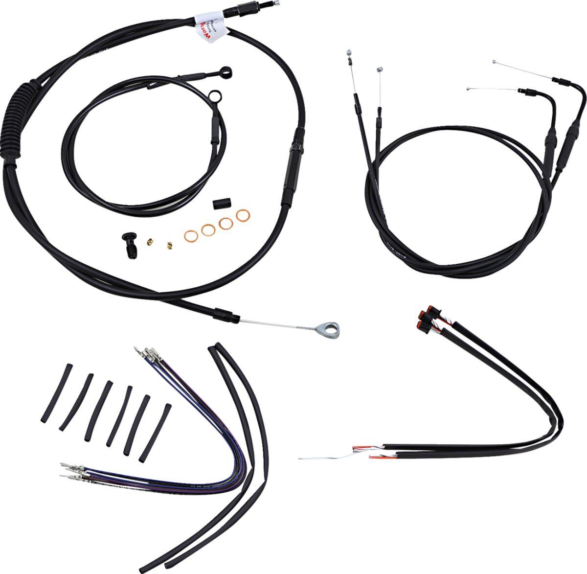 B30-1124 - Burly Cable/Line Kit for Ape Hanger Handlebars For Harley Davidson FLS 1690 2013-2014 35.5cm (14") - Black