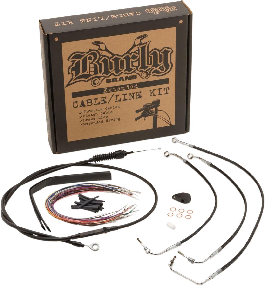 B30-1235 - Burly Cable/Line Kit for Ape Hanger Handlebars For Harley Davidson FLHT 1750 2020 38cm (15") - Black