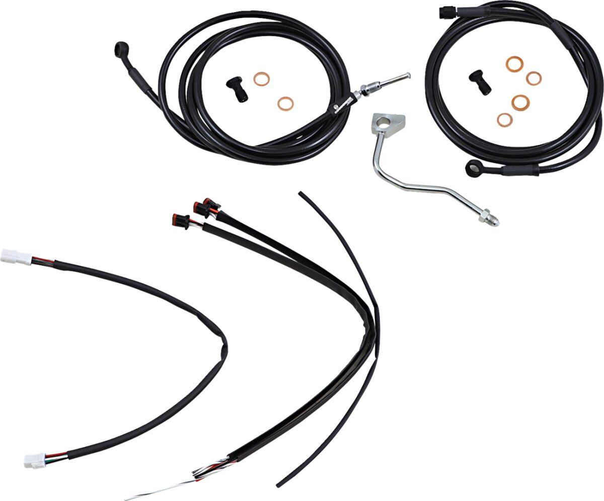 B30-1186 - Burly Cable/Line Kit for Ape Hanger Handlebars For Harley Davidson FLHR 1750 2017-2020 40.5cm (16") - Black/Silver