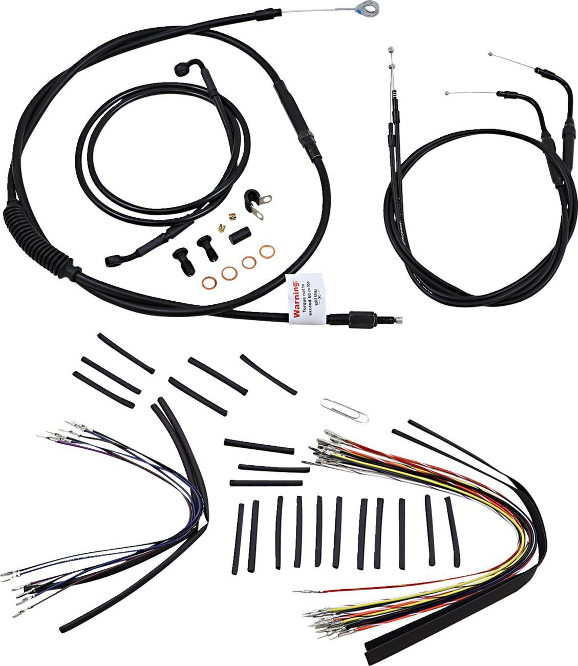 B30-1010 - Burly Cable/Line Kit for Ape Hanger Handlebars For Harley Davidson FLSTC1584 2007-2010 35.5cm (14") - Black
