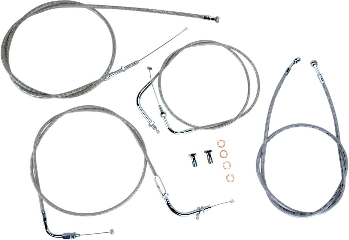 BA-8014KT-16 - Baron Stainless Handlebar Cable/Line Kit For Yamaha XVS 650 V-Star Custom 1998-2016 (US Models) 38cm-43cm (15" - 17")