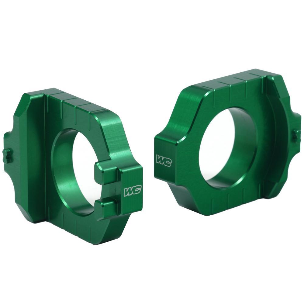 17-248 - Works Connection Elite Axle Blocks For Kawasaki/Suzuki KX125 2003-2005, KX250 2003-2007, KXF250 2004-2025, KXF450 2006-2025, RMZ 250/450 2004-2025 Green