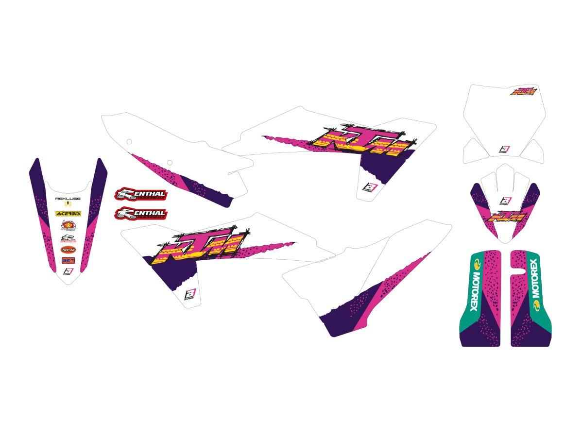 Blackbird Pink/Purple/White 2548Aa - Retro Graphics Kit For Ktm Sx125 2023