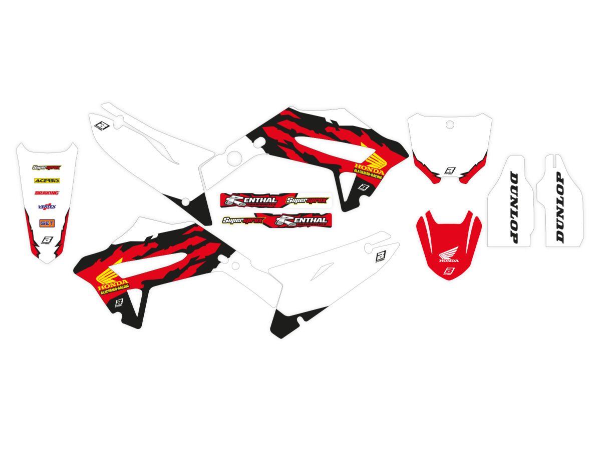 2148AA/01 - Blackbird Retro Graphics Kit For Honda CRF250F 2022-2025 - Black/Red/White