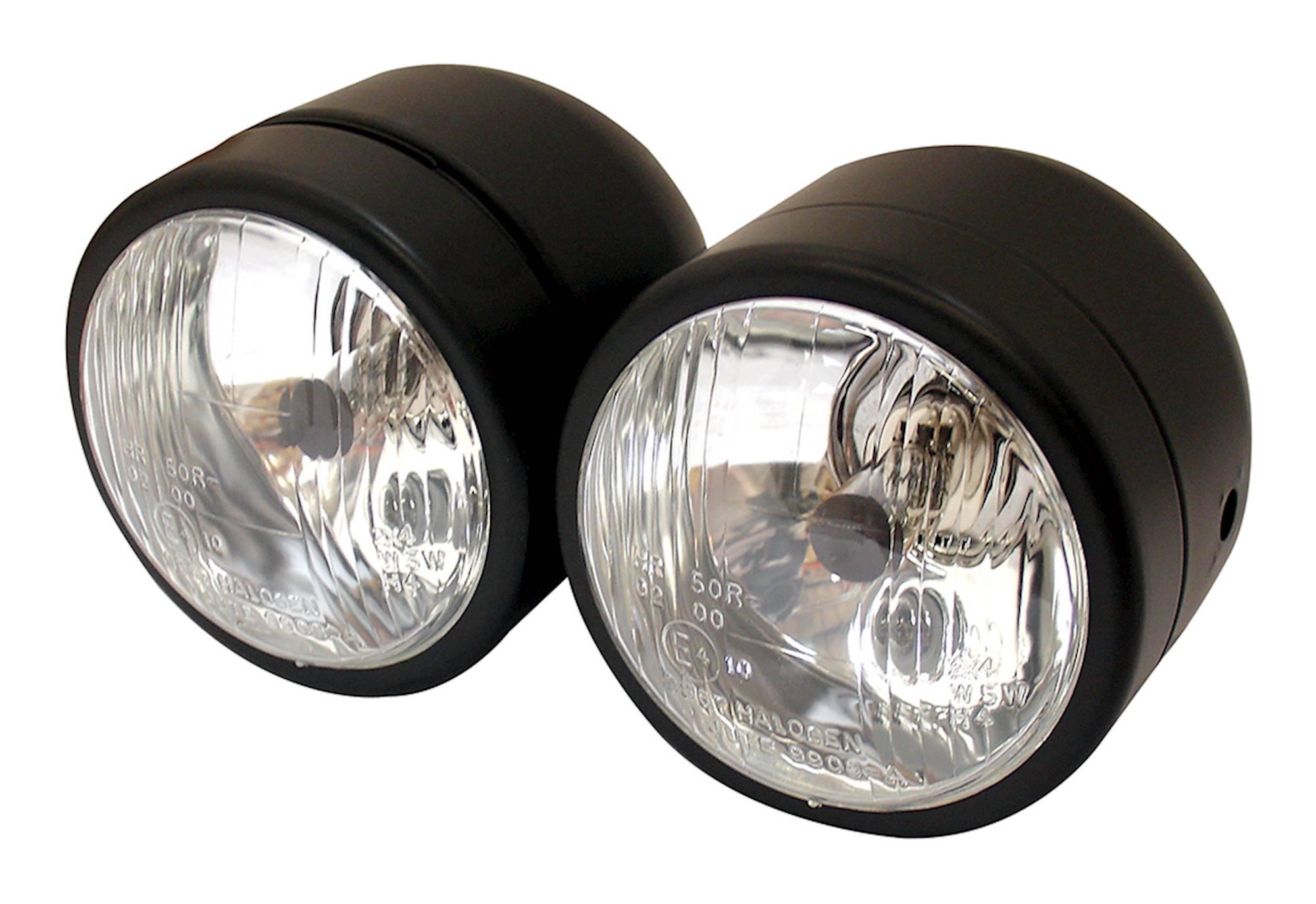 Bike It Black Universal Twin Round Dominator Side Mount Headlight - Matt