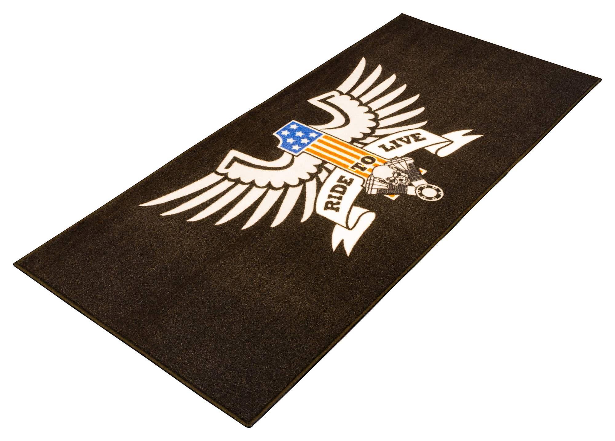 Biketek Black Grgmat60 - Series 3 American Eagle Live To Ride Garage Mat 190 X 80Cm