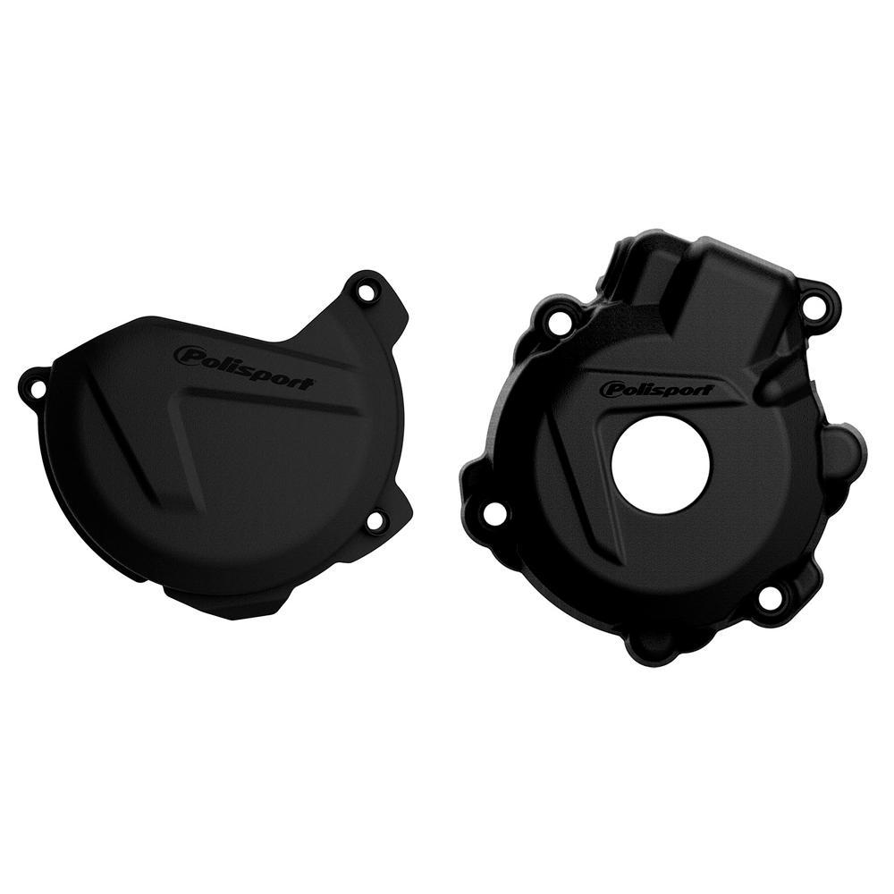90978 - Polisport Clutch & Ignition Cover Protectors For KTM EXC-F 250/350 2014-2016, Husqvarna FE 250/350 2014-2016 Black