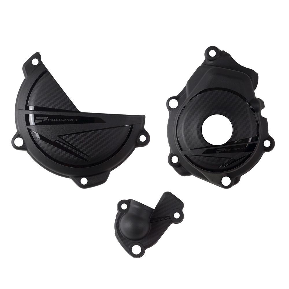 Polisport Black 91370 - Clutch & Ignition Cover Protectors For Ktm Sxf 250/350 & Husqvarna Fc 250/350 2023-2025