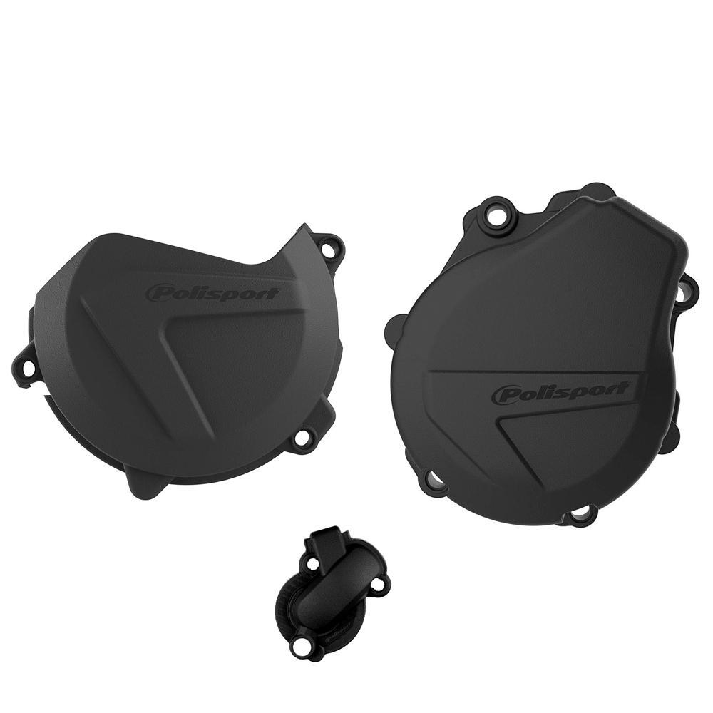 Polisport Black 90991 - Clutch & Ignition Cover Protectors For Ktm Exc-F 450/500 & Husqvarna Fe 450/501 2017-2023