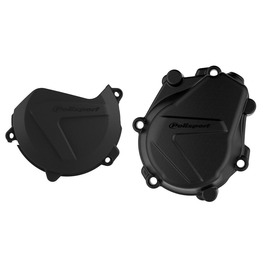 Polisport Black 90985 - Clutch & Ignition Cover Protectors For Ktm Sxf450 & Husqvarna Fc450 2016-2022