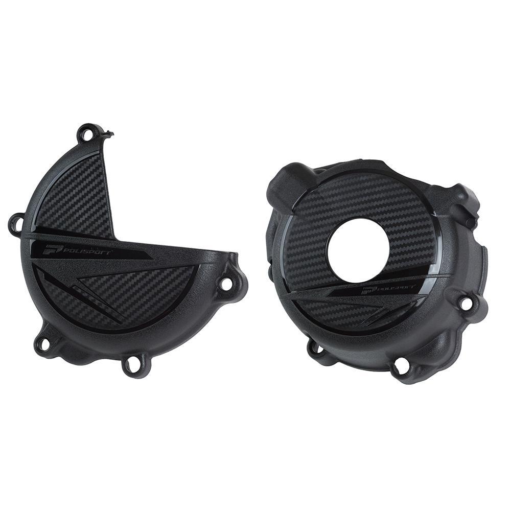 91319 - Polisport Clutch & Ignition Cover Protectors For Suzuki DRZ400 2000-2023 Black