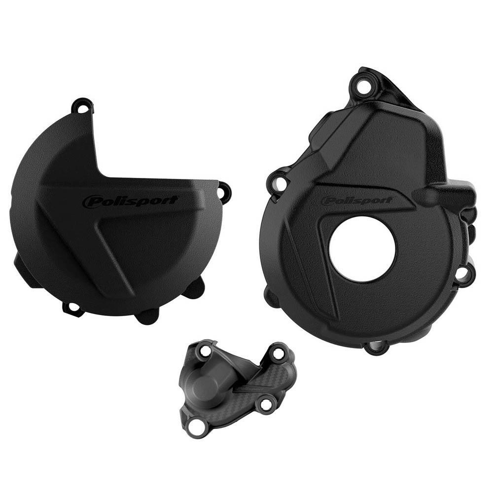 Polisport Black 90982 - Clutch & Ignition Cover Protectors For Ktm/Husqvarna Exc-F 250/350 2017-2023, Fe 250/350 2019-2023