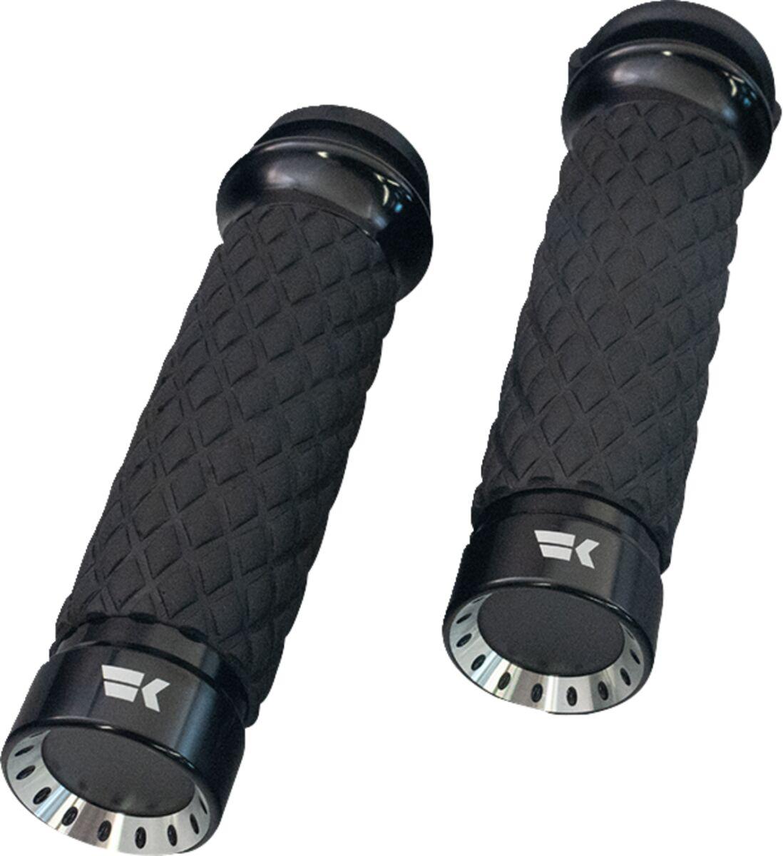 500330 - Khrome Werks Turbine Diamond Knurled Grips For Harley Davidson FLDE 1750 2020 - Black
