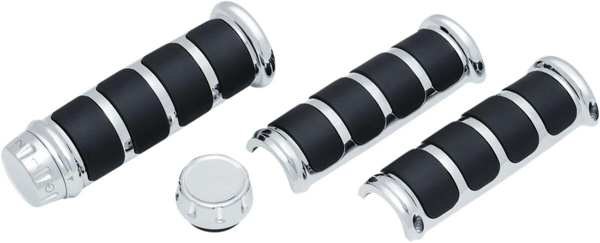 Kuryakyn Black/Chrome Kur6780 - Three Piece Iso Grips For 1" Bars For Harley Davidson Flde 1750 2019