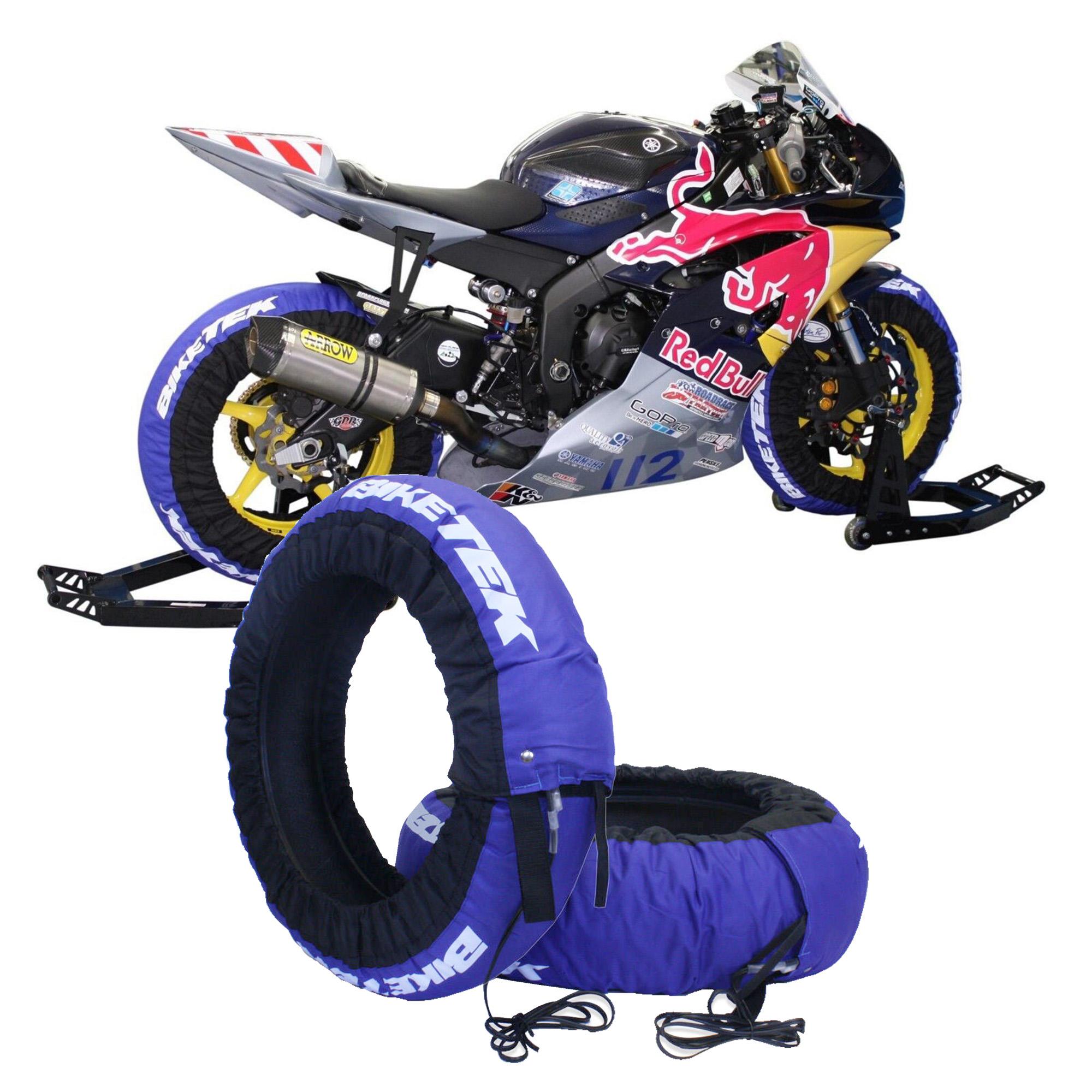 TYRW09E - BikeTek Tyre Warmer Set For 120/70-17" Front & 160/60-17" Rear With EU 2 Pin Plug - Blue image 2