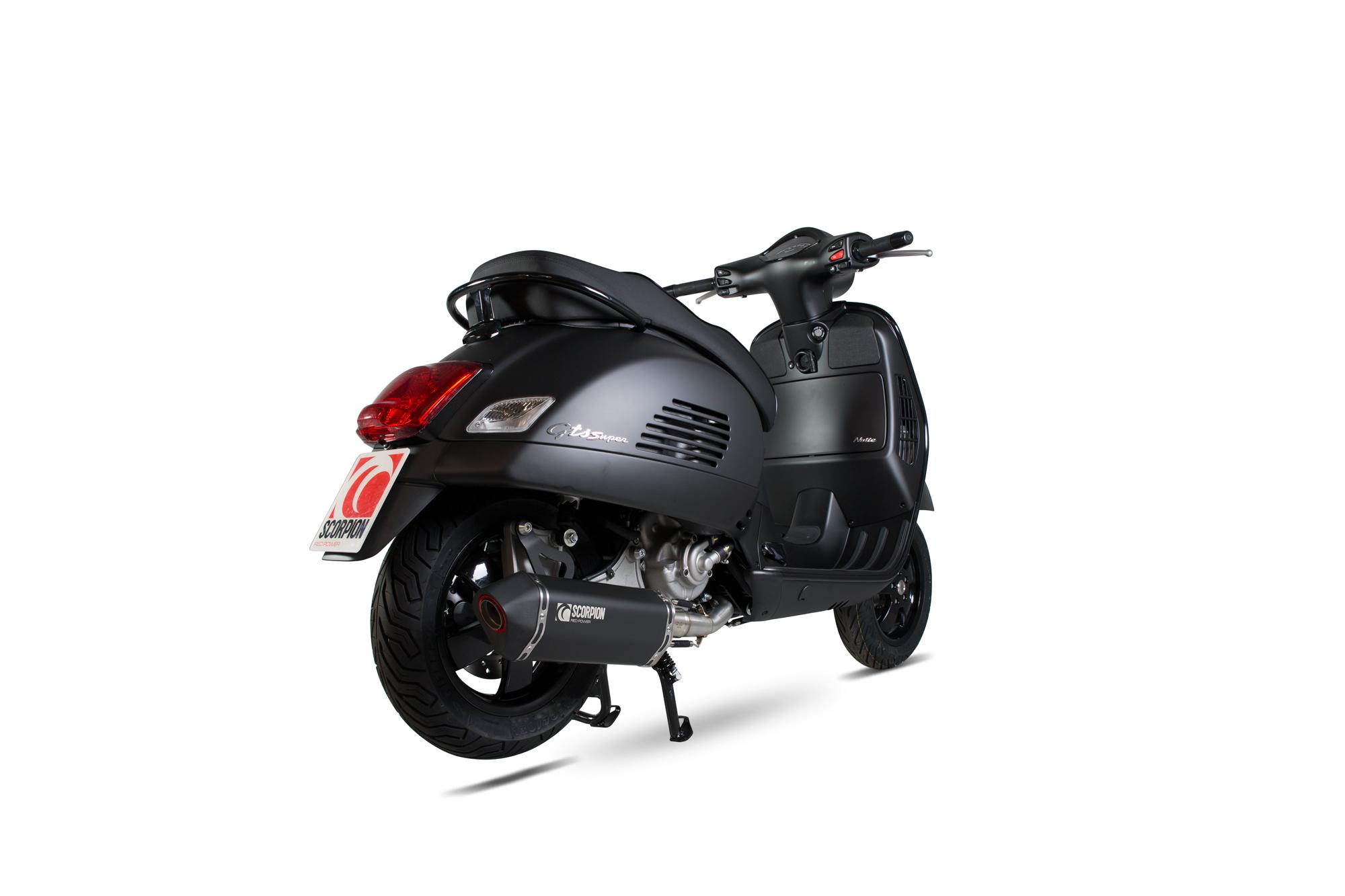 RVE211BCER - Scorpion Serket Parallel Black Ceramic Oval Exhaust - Vespa GTS125 / GTS250 / GTV250 / GTS300 SUPER / GTV300 SUPER Full System 2009 - 2017