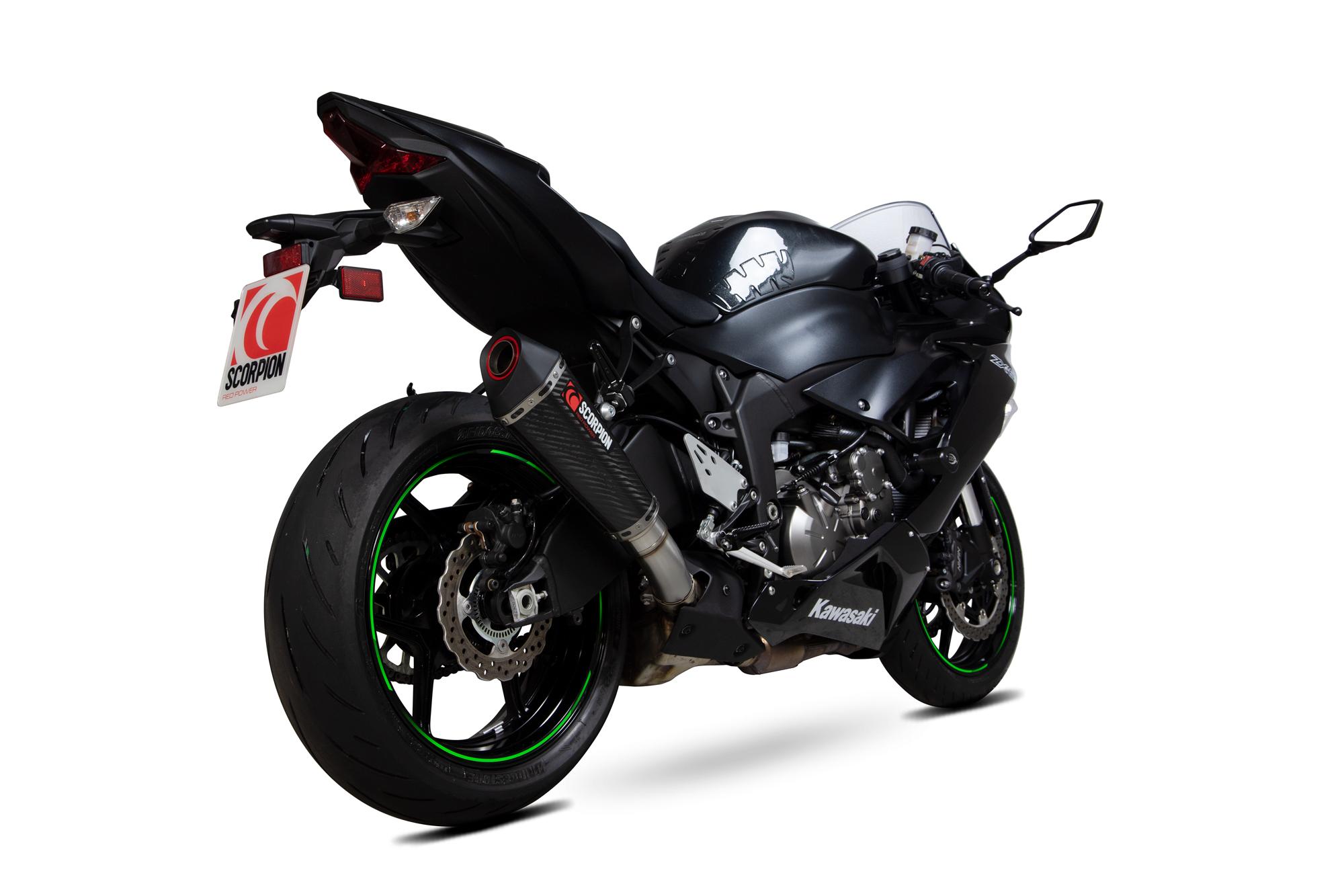 Scorpion Exhausts Black/Red Rka129ceo - Scorpion Serket Taper Carbon Fibre Exhaust - Kawasaki Ninja Zx-6R 2019 - 2020