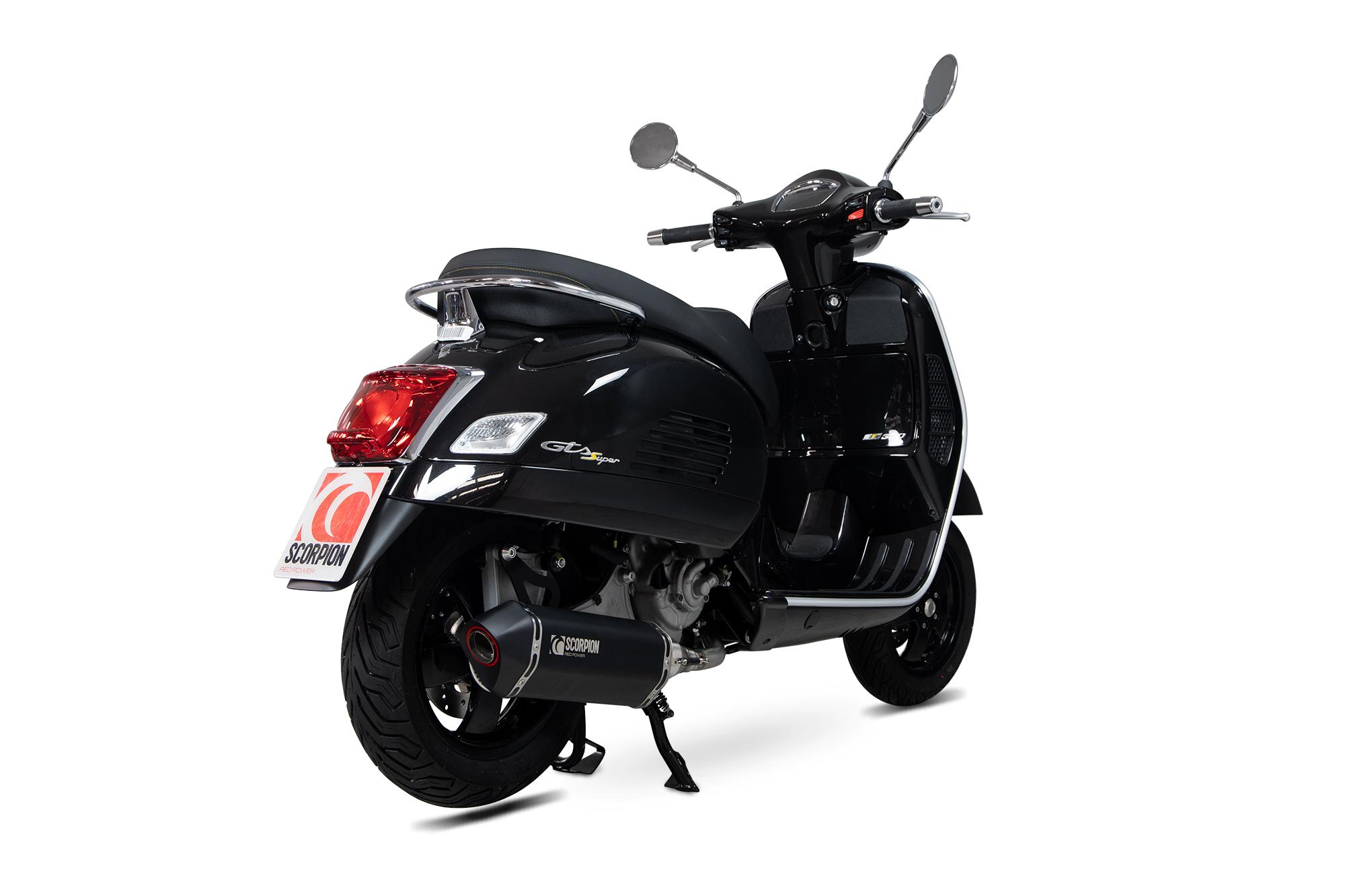 RVE217BCER - Scorpion Serket Parallel Black Ceramic Oval Exhaust - Vespa GTS300 HPE Half System 2019 - 2020