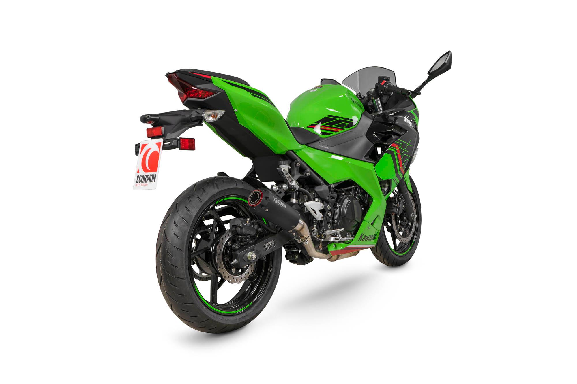PKA121BCER - Scorpion Red Power Slip-On Black Ceramic For Kawasaki Ninja 400 2018-2024