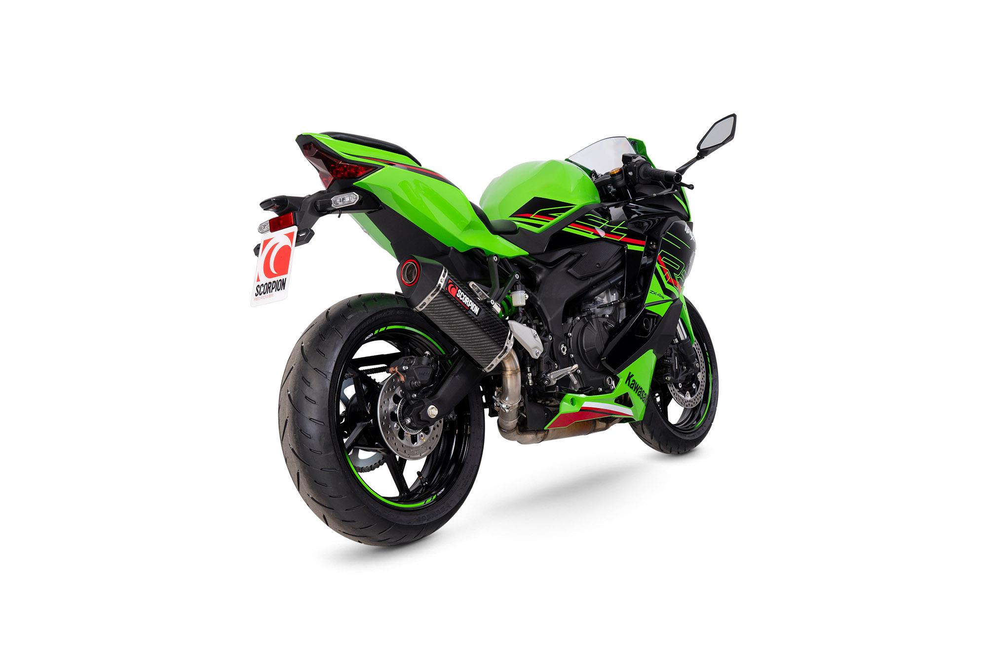 Scorpion Exhausts Black Rka146ceo - Scorpion Serket Parallel Slip-On Carbon Fibre For Kawasaki Zx-4Rr 2023-2025