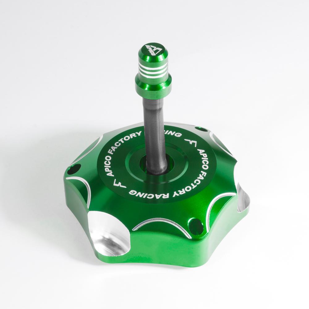 Apico Green Fuelcap Kaw 1 Gn - Alloy Fuel Cap For Kawasaki Kx85 2014-2026, Kx250 2005-2008, Kxf 250/450 2006-2026, Kx 250/450Xc 2021-2026