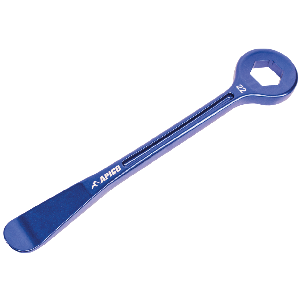 TYRELEVER WR PRO 22 - Apico Tyre Lever & Axle Wrench Combination Tool CNC Aluminium 22mm Blue