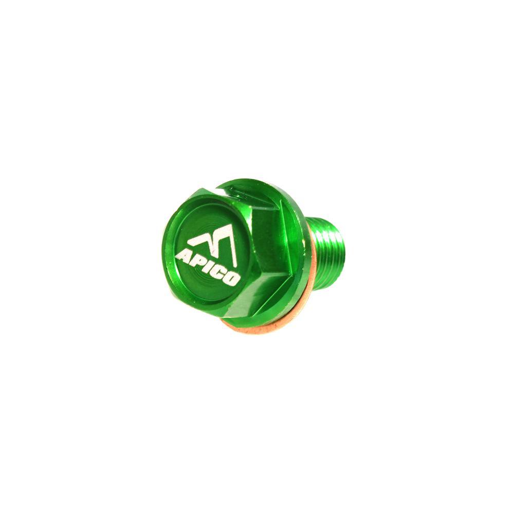 SUMPBOLT MAG KXF - Apico Magnetic Sump Drain Bolt M10 X 15mm X 1.5 For Kawasaki KX65 2000-2026, KXF250 2004-2020, KXF450 2016-2018 Green