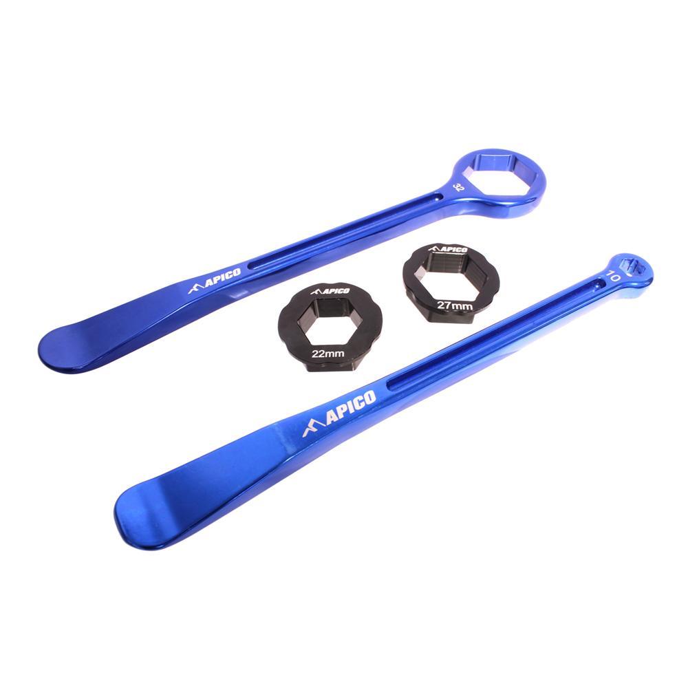 TYRELEVER WRENCH SET - Apico Tyre Lever & Wrench Set Inc 10,13,22,27,32mm Alloy Blue