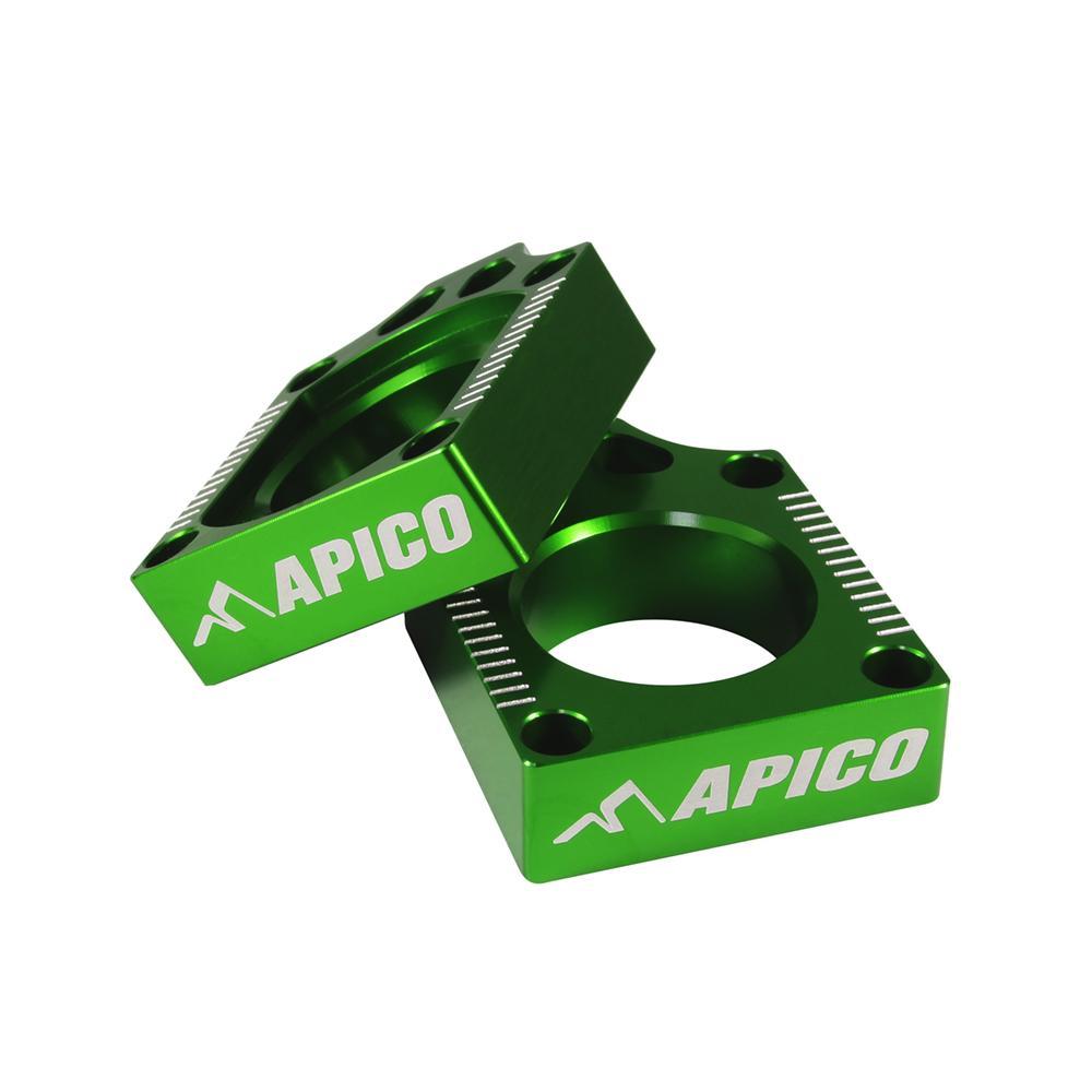 Apico Green Rab-12 - Rear Axle Blocks For Kawasaki Kx 125/250 2003-2008, Kxf 250/450 2004-2023, Kx 250/450Xc 2021-2023