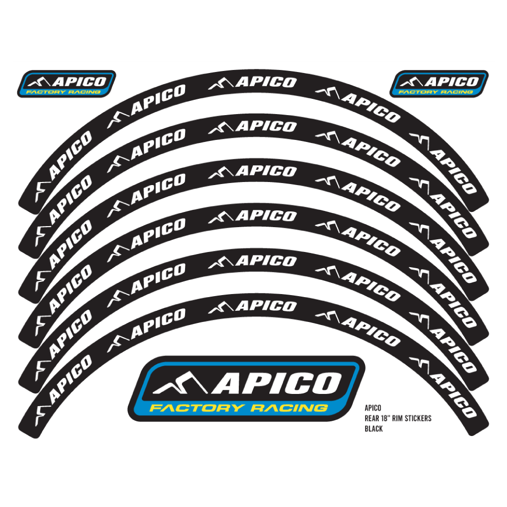 RIMSTICKER BLK/WHT - Apico Rim Sticker Kit 21" Front & 18" Rear Black/white