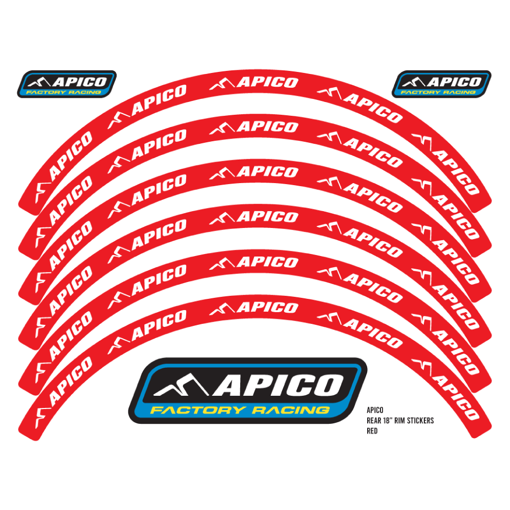 RIMSTICKER RED/WHT - Apico Rim Sticker Kit 21" Front & 18" Rear Red/white