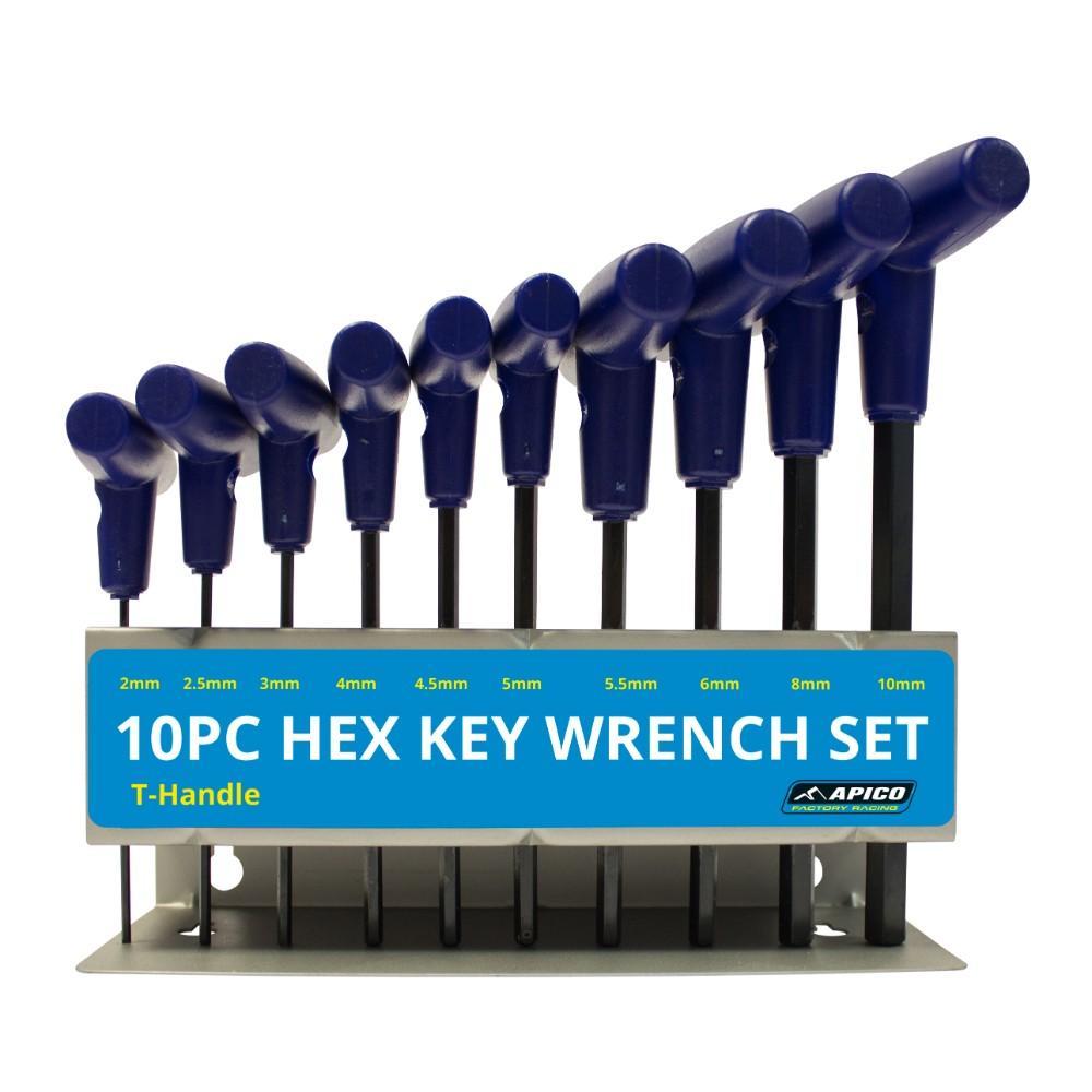 Apico Blue Allen T-Handle - 10 Piece Tool Wrench Kit - 2-10Mm