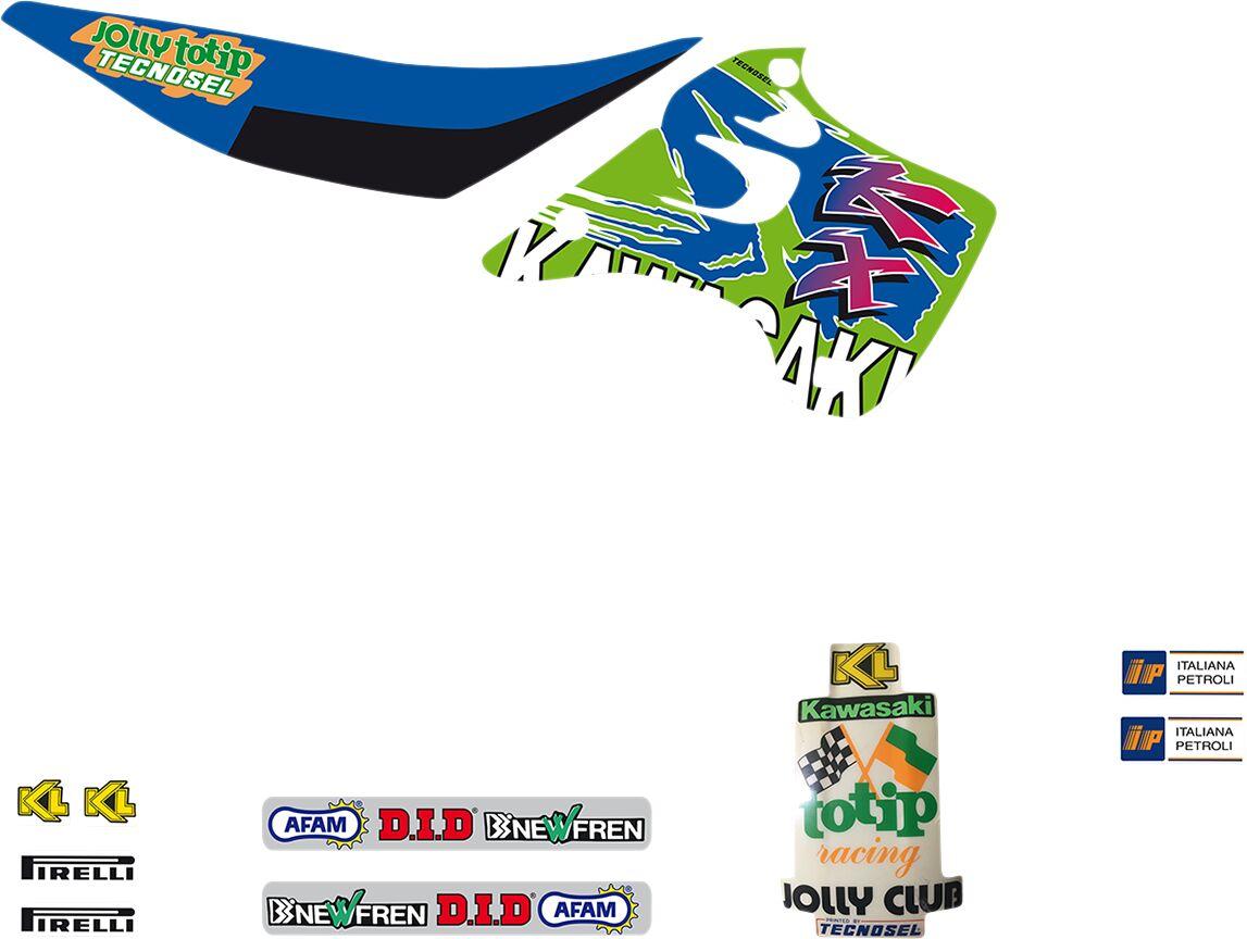 Tecnosel Green/Multi/Red 24V00 - Graphics Kit For Kawasaki Kx125 1992-1993