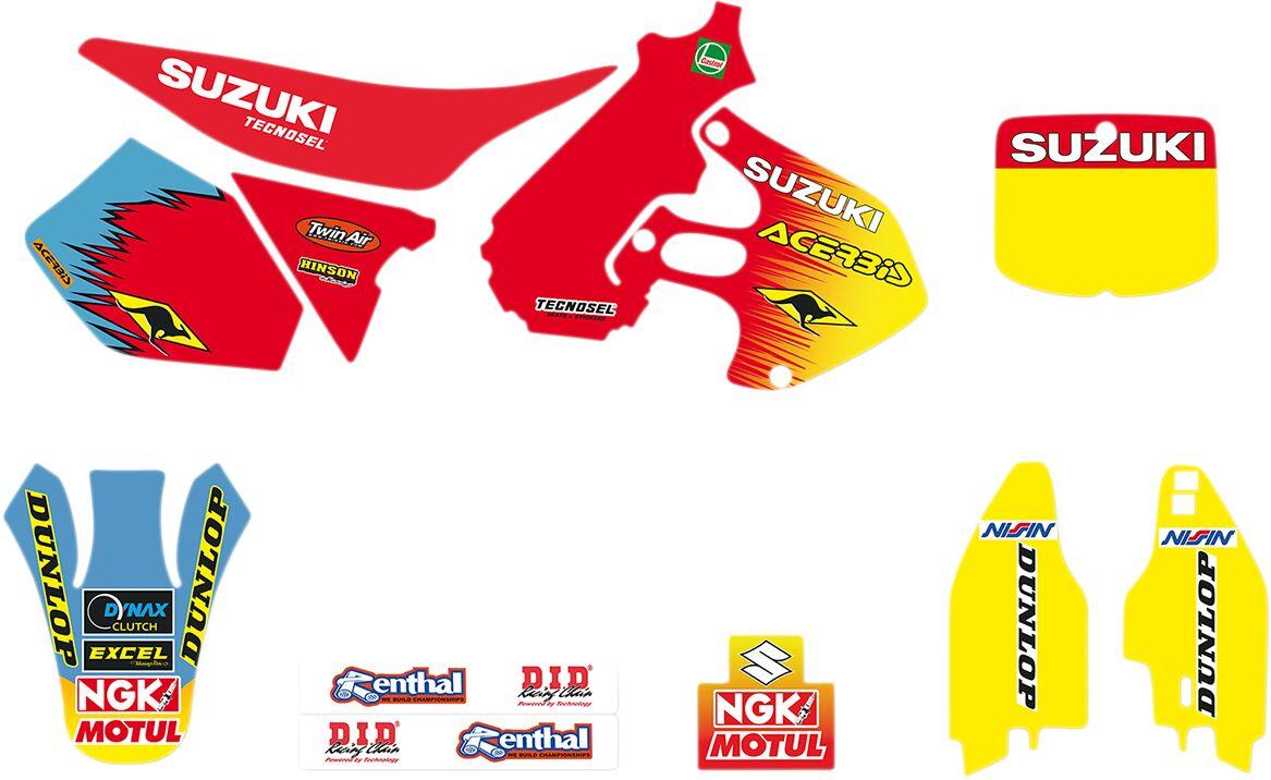 23V03 - Tecnosel Graphics Kit For Suzuki RM125 1999-2000 - Multi/Red/Yellow