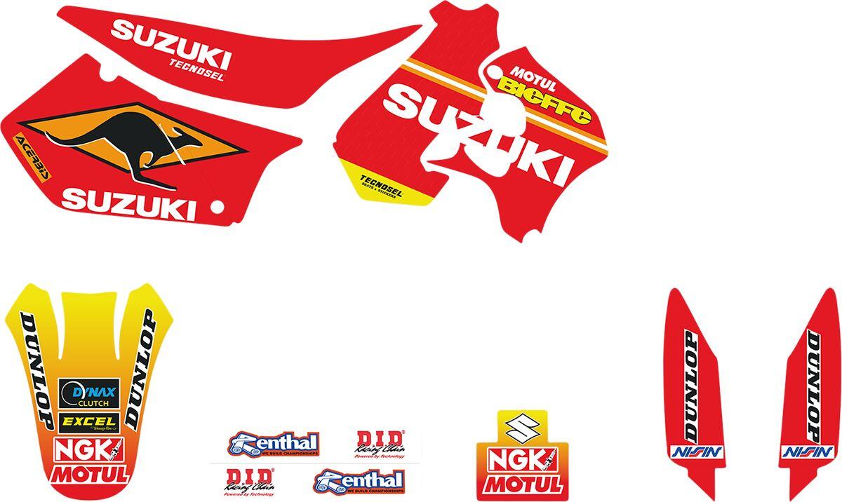 Tecnosel Green/Multi/Red/Yellow 23V02 - Graphics Kit For Suzuki Rm125 1996-1998