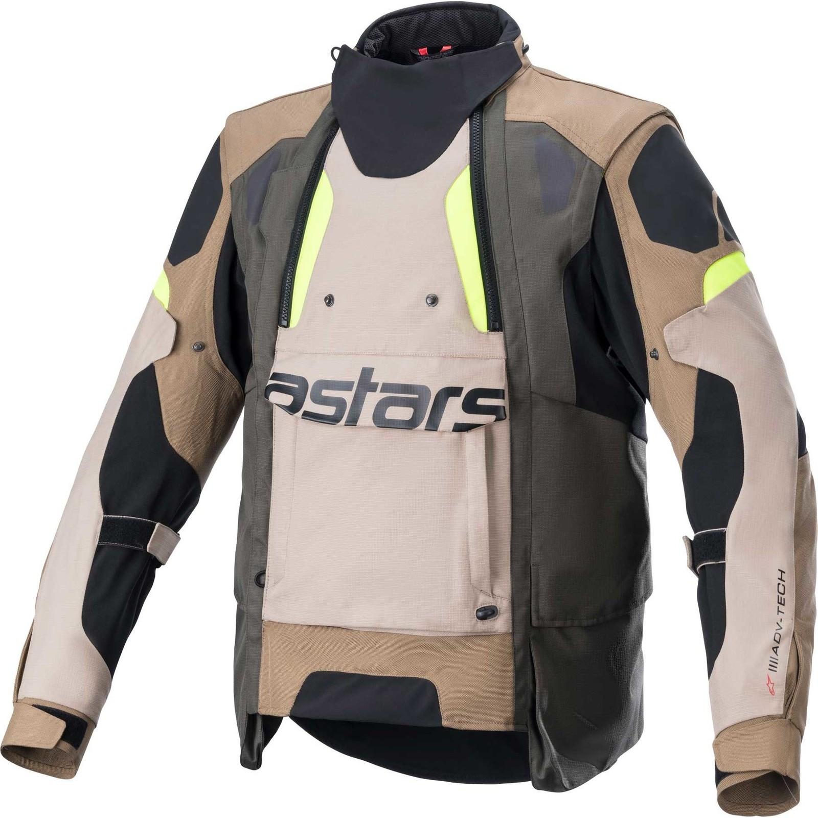 Alpinestars Dark Khaki Sand Yellow Fluo Halo Drystar Motorcycle Jacket S