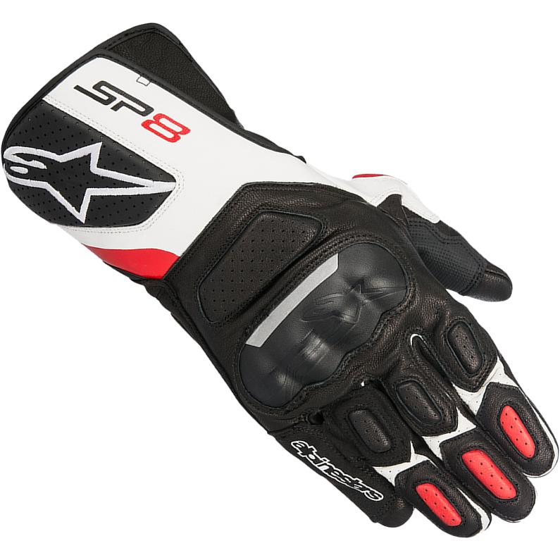 Alpinestars SP-8 v2 Leather Motorcycle Gloves Black White Red