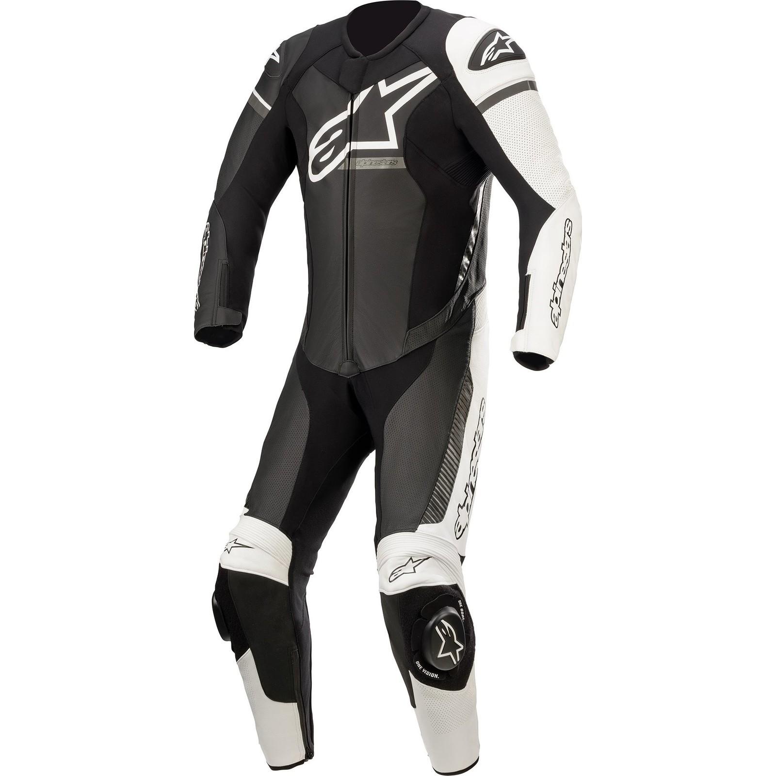 Alpinestars GP Force Phantom One Piece Leather Motorcycle Suit 58 Black White Metallic Grey (UK 48)