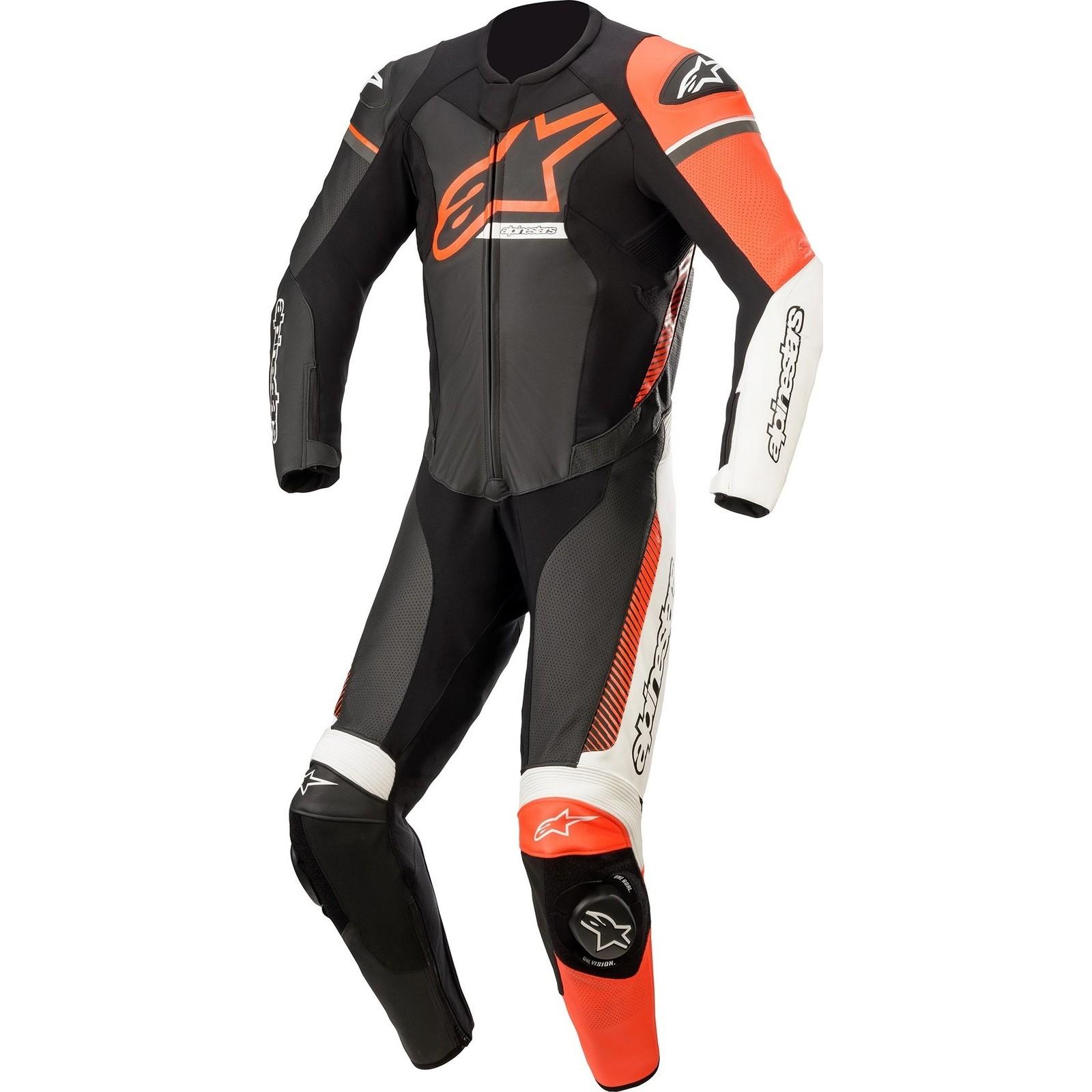 Alpinestars GP Force Phantom One Piece Leather Motorcycle Suit 54 Black White Red Fluo (UK 44) from GhostBikes.com