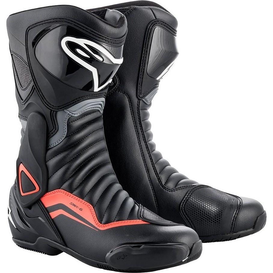 Alpinestars SMX-6 v2 CE Motorcycle Boots 41 Black Grey Red Fluo (UK 7)