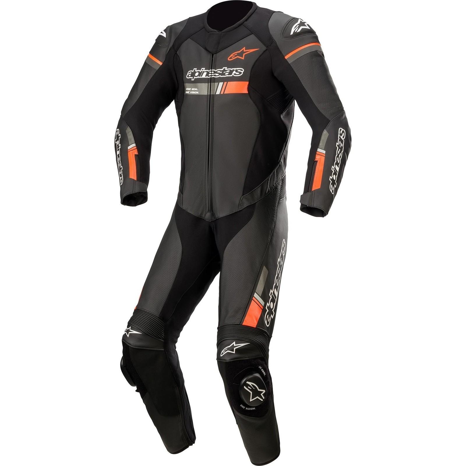 Alpinestars Black Red Fluo Gp Force Chaser One Piece Leather Motorcycle Suit 62 (Uk 52)