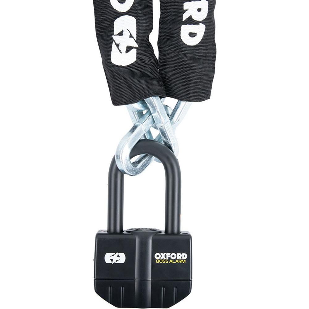 Oxford Black Boss Alarm 16 Mm & Chain Lock 12 Mm X 1.2 M
