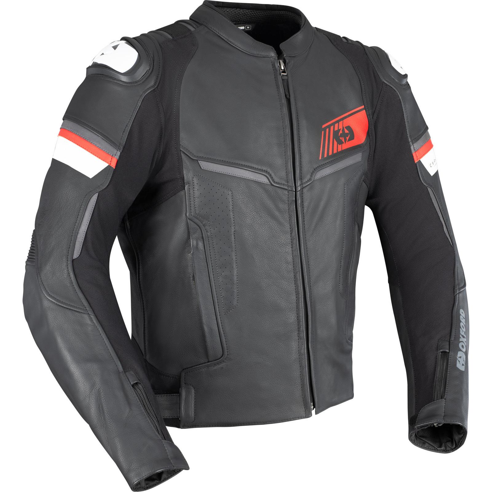 Oxford Cypher 1.0 Leather Motorcycle Jacket Black White Red