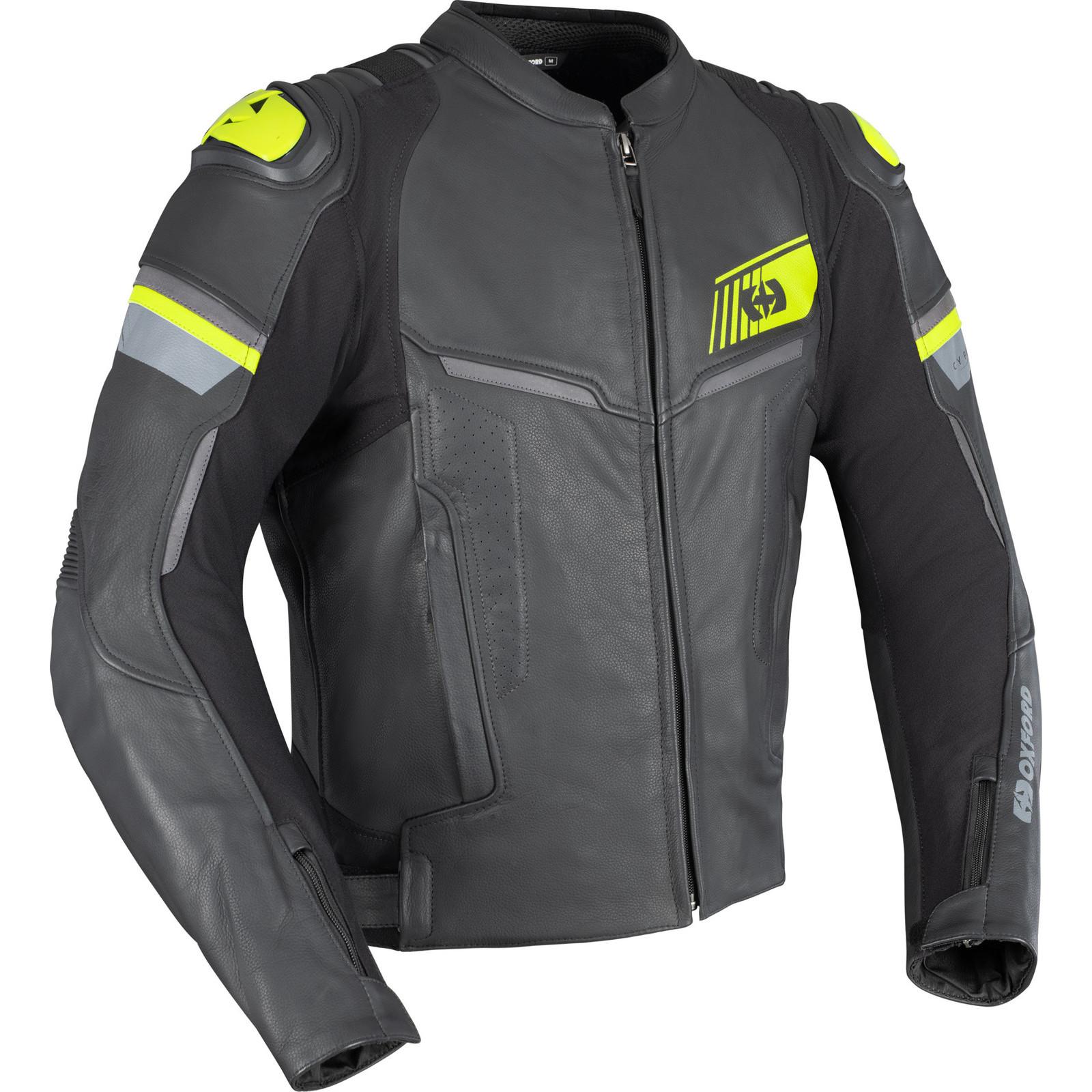 Oxford Black/Yellow Cypher 1.0 Leather Motorcycle Jacket Xl Fluo