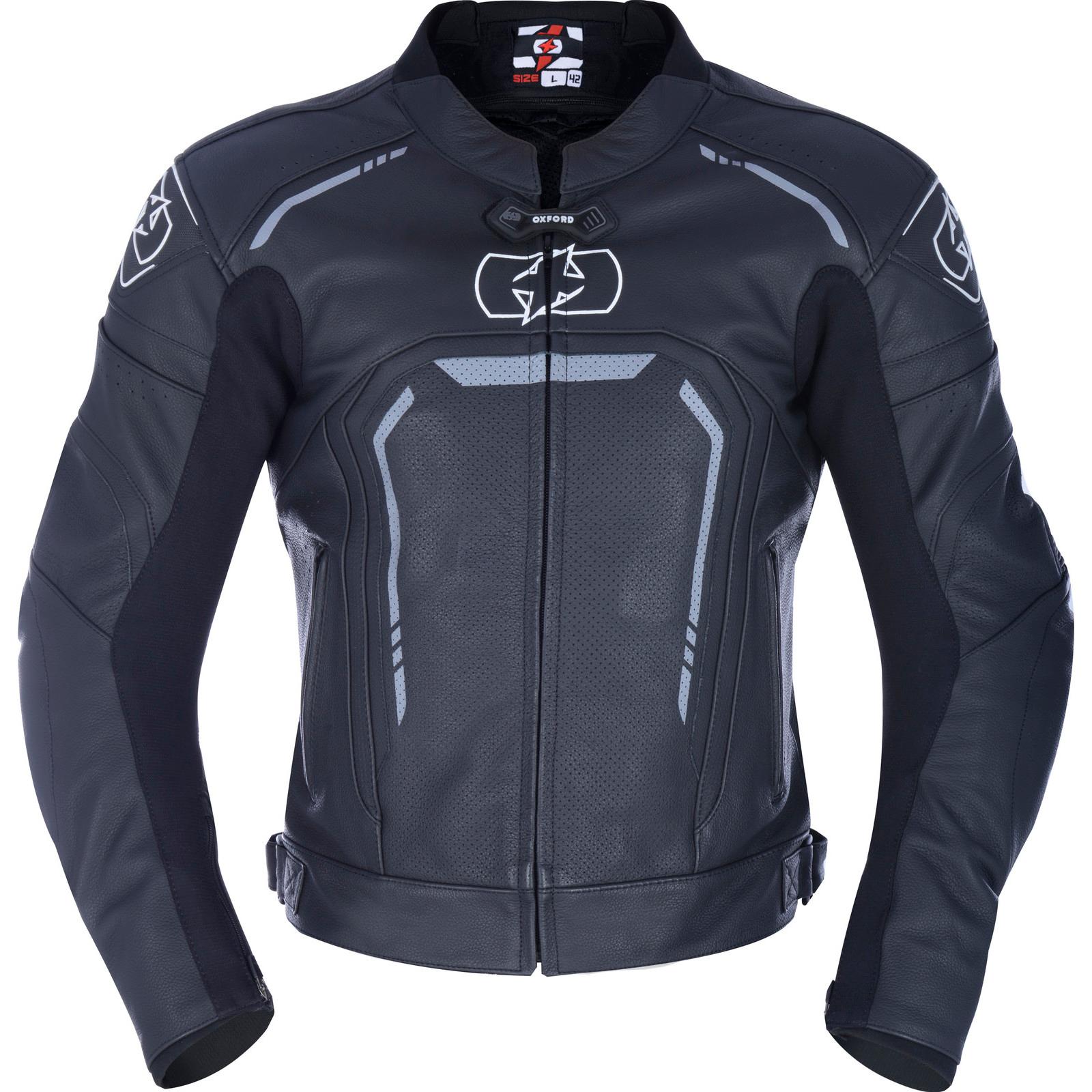 Oxford Stealth Black Strada Leather Motorcycle Jacket L